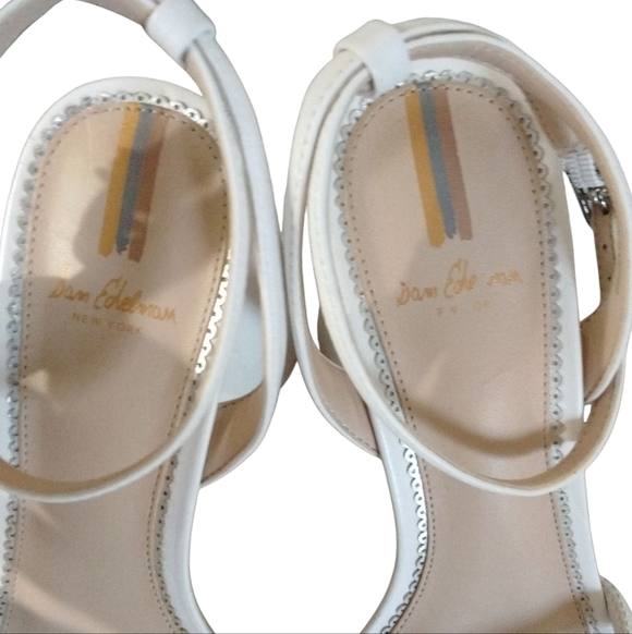 Sam Edelman + Anthropologie Kia Round Block Heels Cream Leather Sandal Heel Sz 8 - Picture 6 of 12